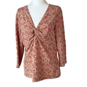 Talbots V-Neck Top with Twist Front - Size L Cotton blend  Fall transition piece